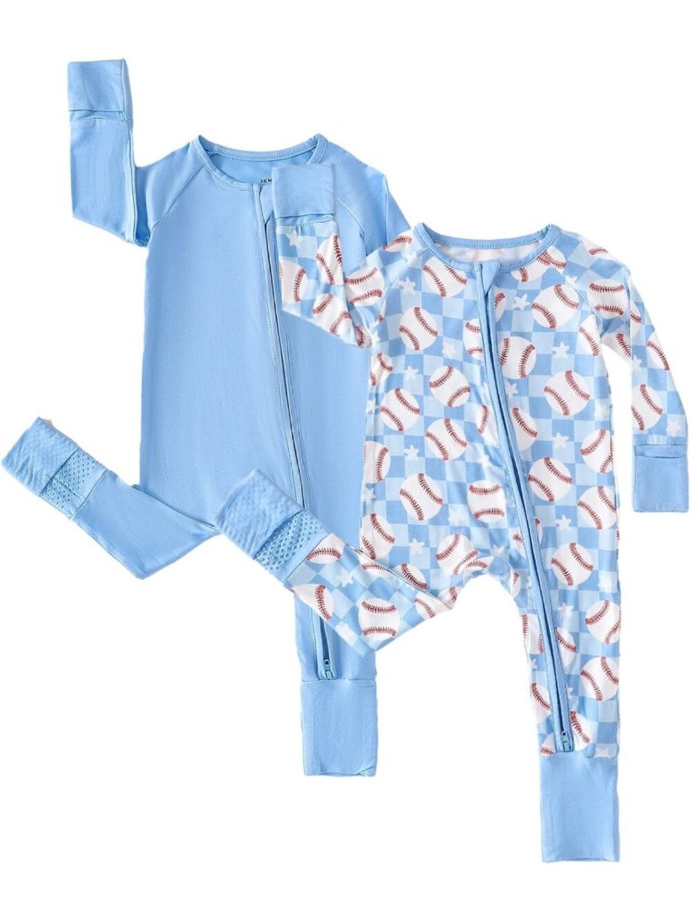 Cozy Baby Pajamas 2-Pack | Baseball & Football Print | 2-Way Zipper Footless